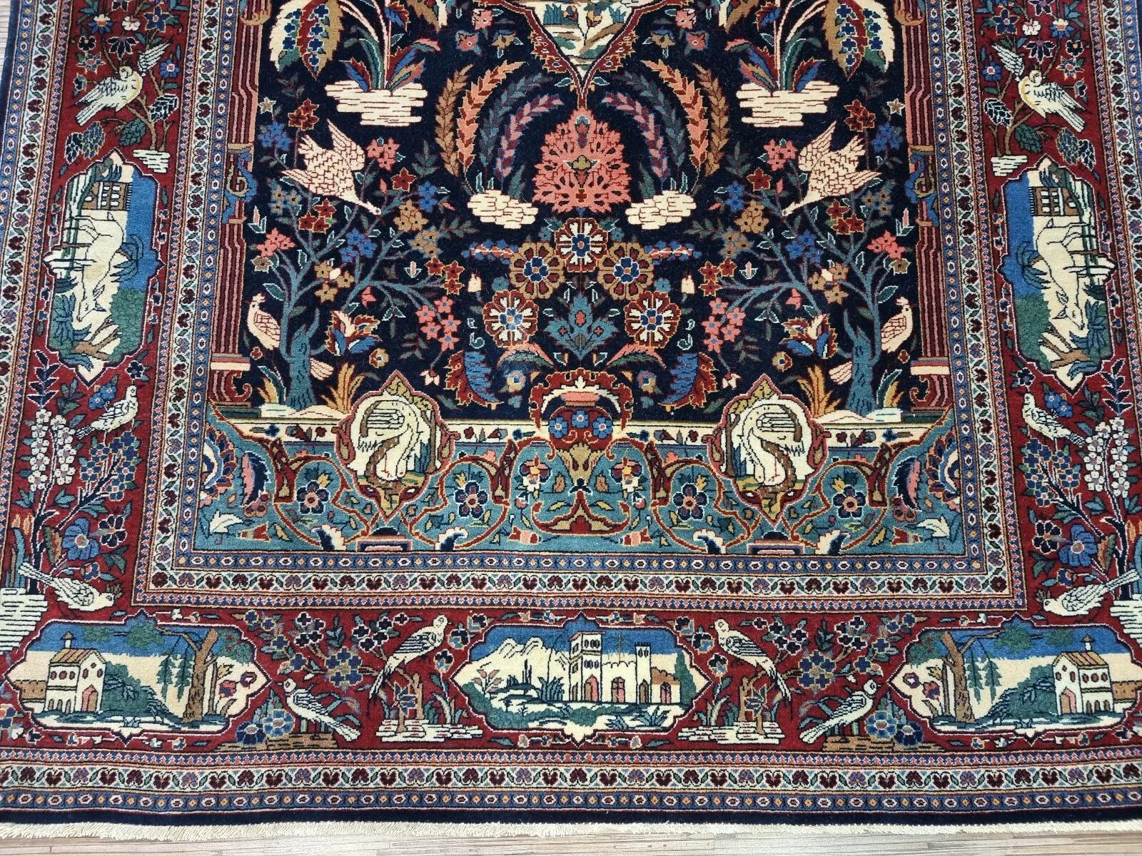 Tapis de Kashan persan ancien fait à la main 4.3' x 6,8' 1900s - 1D176 en vente 3