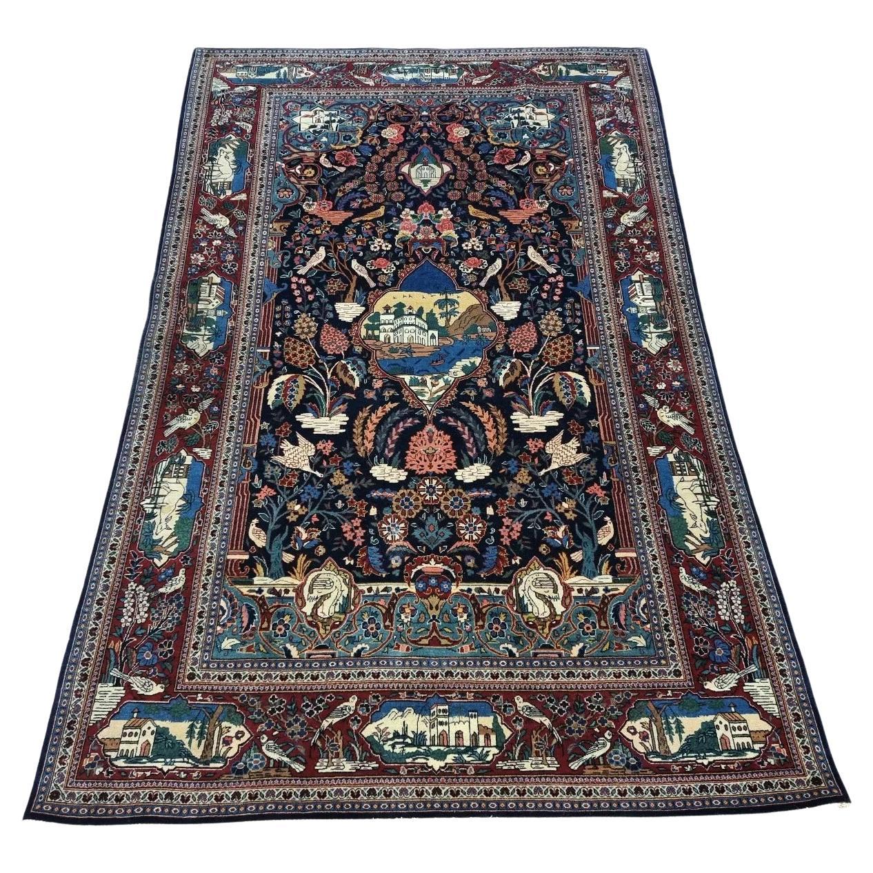 Handmade Antique Persian Kashan Rug 4.3' x 6.8' 1900s - 1D176