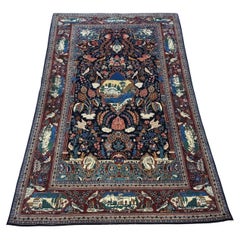 Tappeto antico persiano Kashan fatto a mano 4,3' x 6,8' del 1900 - 1D176