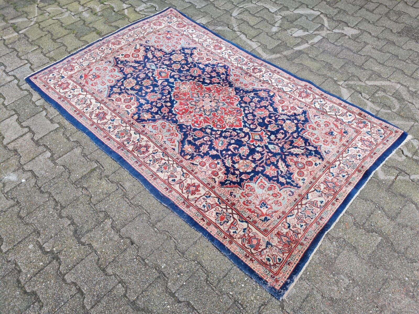 Francese Tappeto antico persiano Kashan fatto a mano 4,3' x 6,9' 1920 - 2K24 in vendita