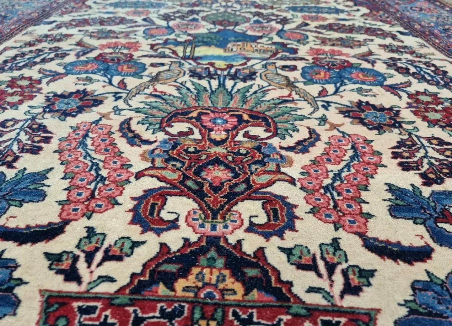 Début du 20ème siècle Tapis de Kashan persan ancien fait à la main 4,5' x 6,4' 1920s - 1D186 en vente