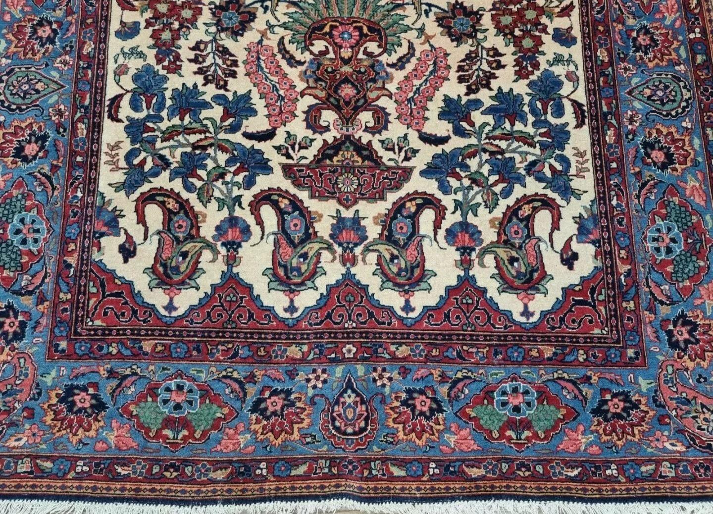 Laine Tapis de Kashan persan ancien fait à la main 4,5' x 6,4' 1920s - 1D186 en vente