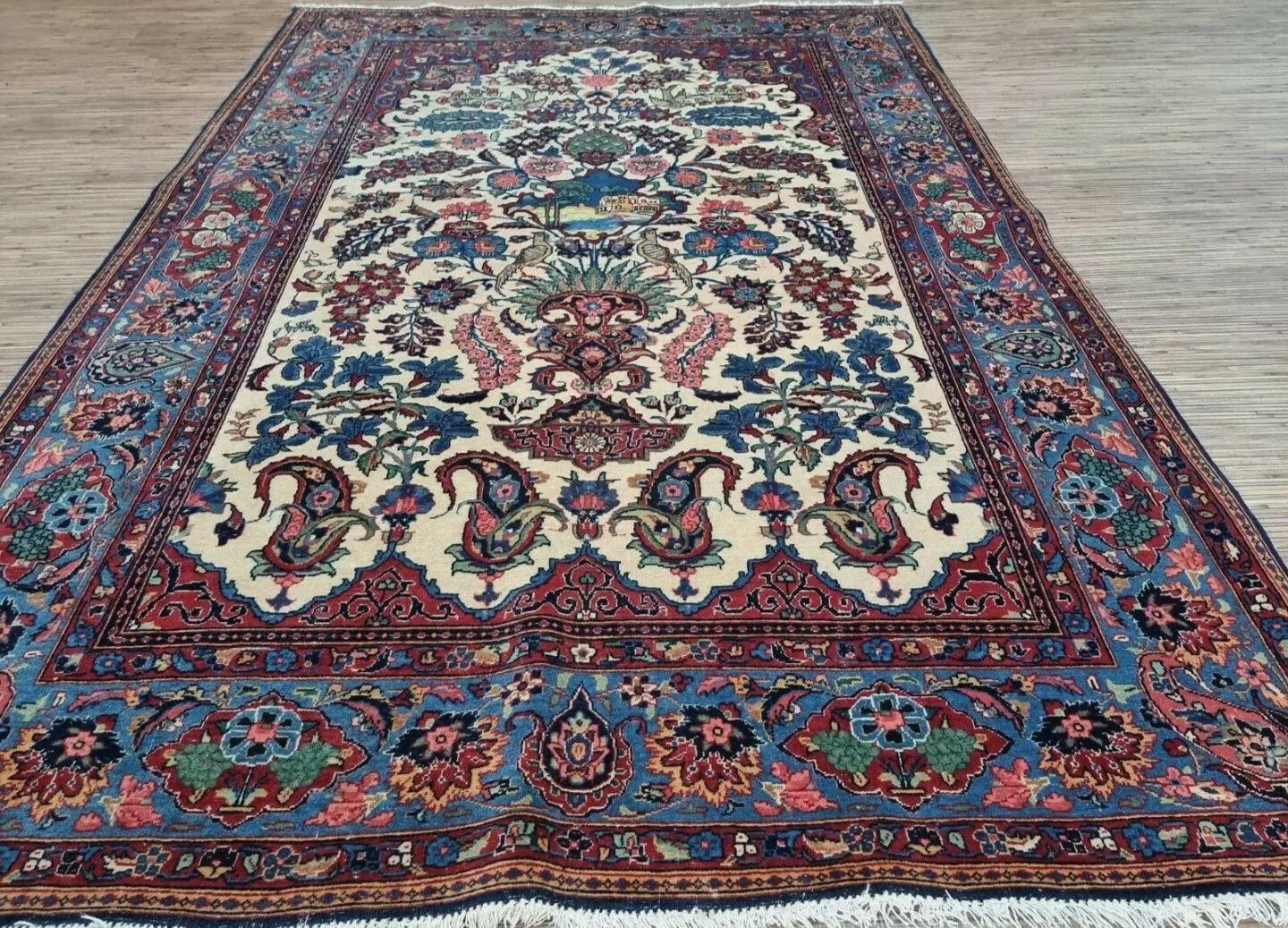Tapis de Kashan persan ancien fait à la main 4,5' x 6,4' 1920s - 1D186 en vente 1