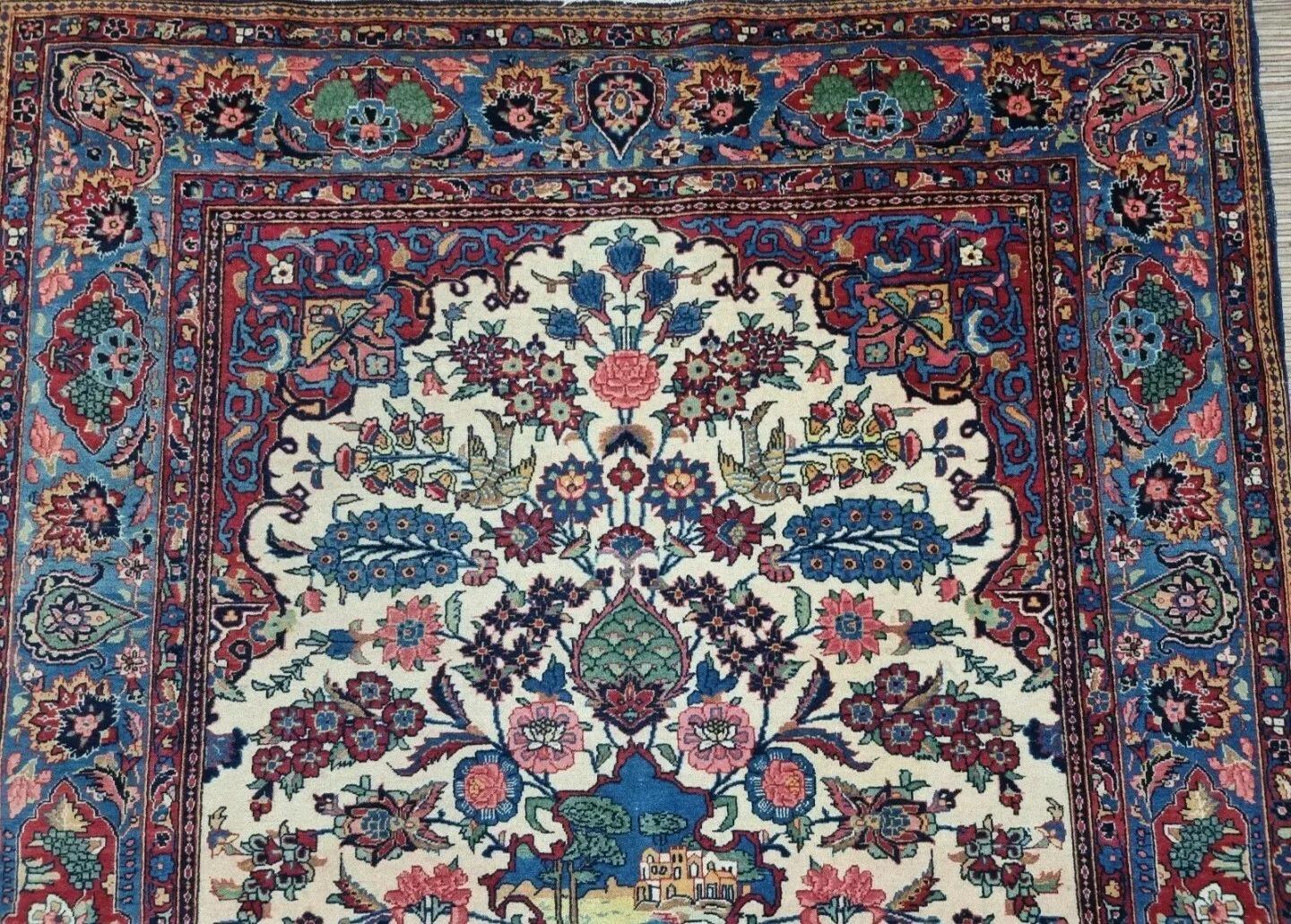 Tapis de Kashan persan ancien fait à la main 4,5' x 6,4' 1920s - 1D186 en vente 2
