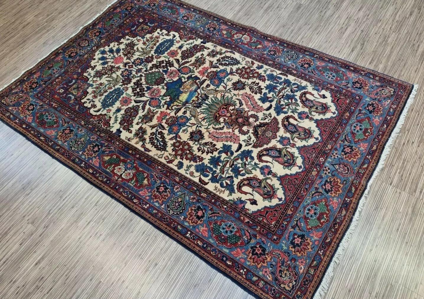 Tapis de Kashan persan ancien fait à la main 4,5' x 6,4' 1920s - 1D186 en vente 3