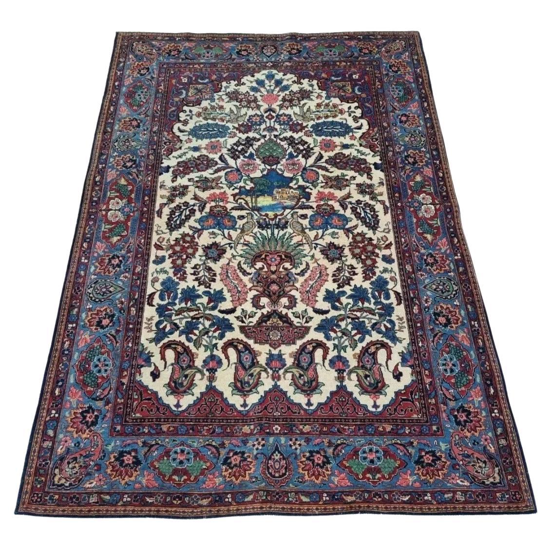Tapis de Kashan persan ancien fait à la main 4,5' x 6,4' 1920s - 1D186