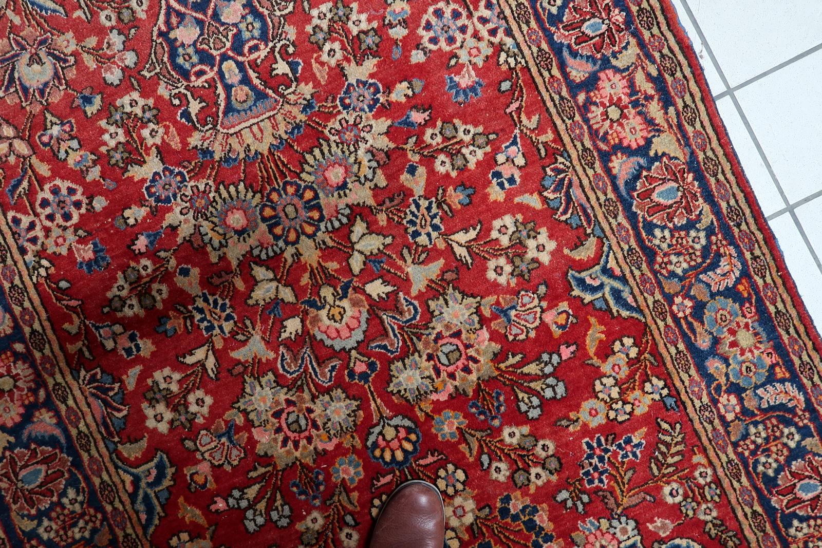 Francese Tappeto antico Kashan persiano fatto a mano 4,5' x 6,7', anni '10 - 1C1184 in vendita