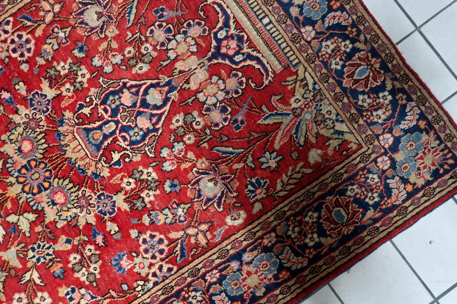 Annodato a mano Tappeto antico Kashan persiano fatto a mano 4,5' x 6,7', anni '10 - 1C1184 in vendita