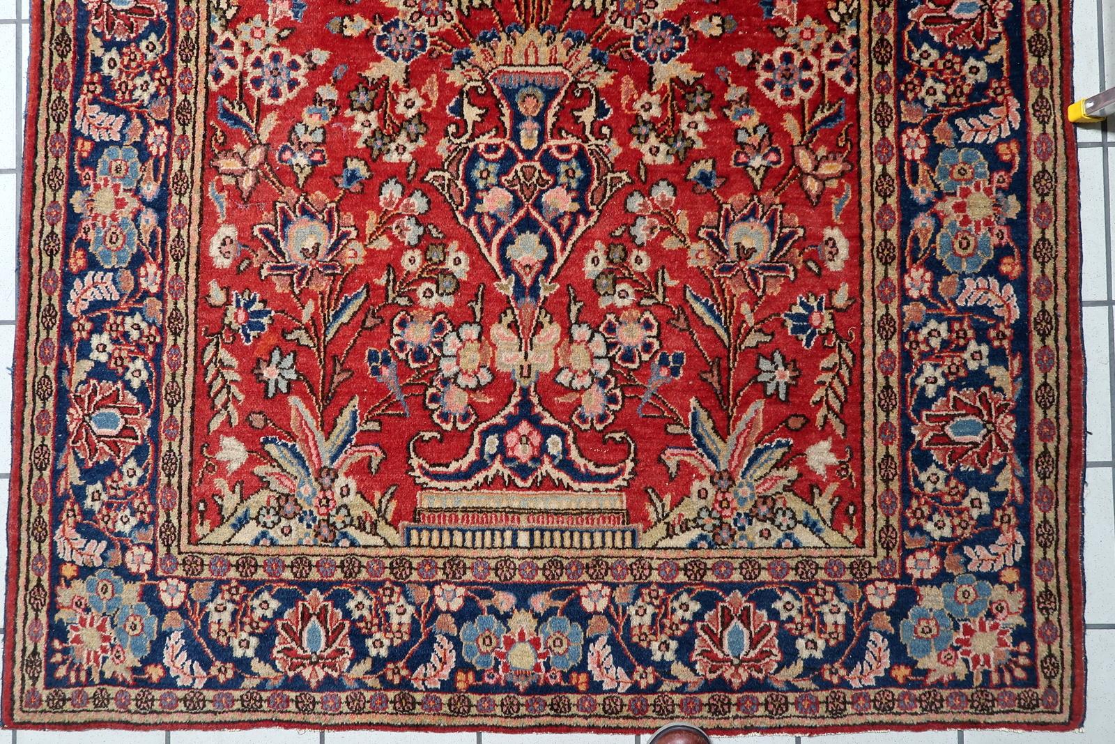 Tappeto antico Kashan persiano fatto a mano 4,5' x 6,7', anni '10 - 1C1184 In condizioni buone in vendita a Bordeaux, FR