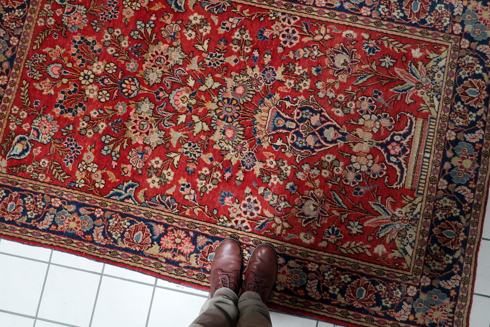 Inizio XX secolo Tappeto antico Kashan persiano fatto a mano 4,5' x 6,7', anni '10 - 1C1184 in vendita