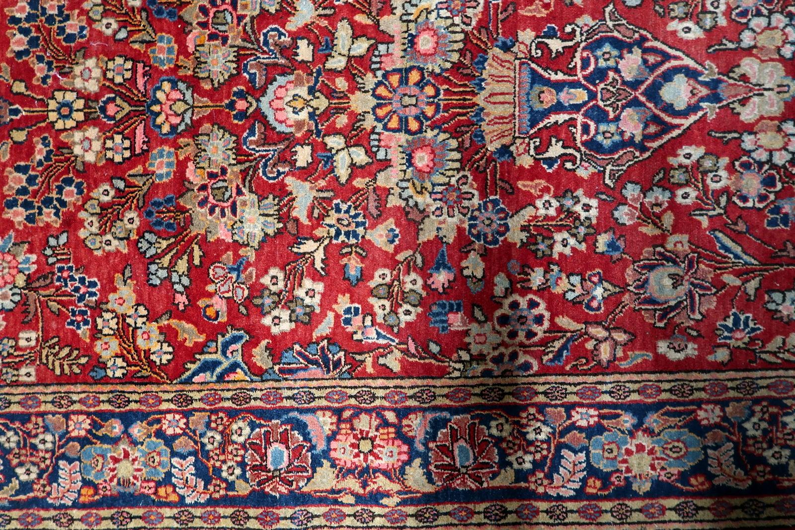 Francese Tappeto antico Kashan persiano fatto a mano 4,5' x 6,7', anni '10 - 1C1185 in vendita