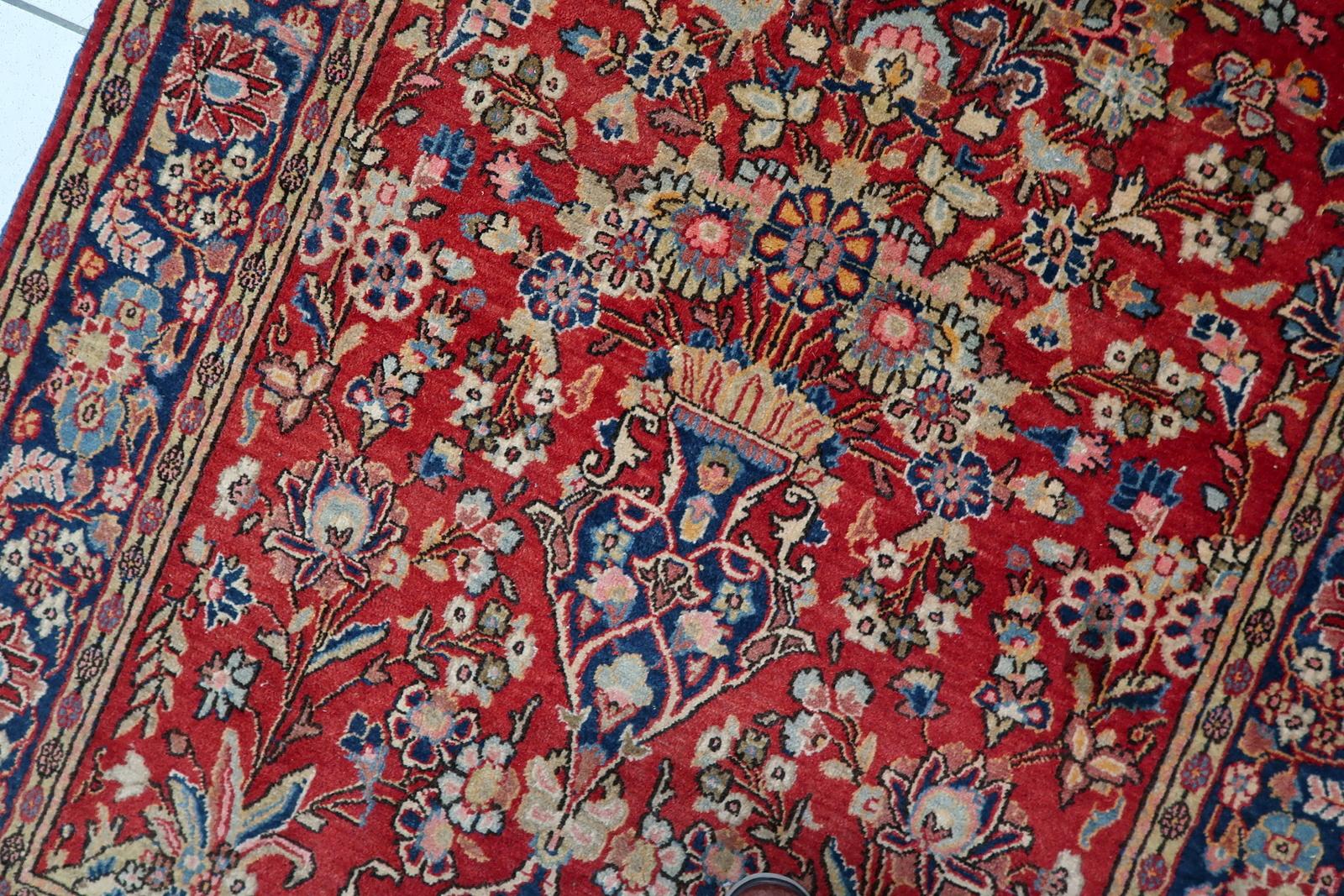 Annodato a mano Tappeto antico Kashan persiano fatto a mano 4,5' x 6,7', anni '10 - 1C1185 in vendita