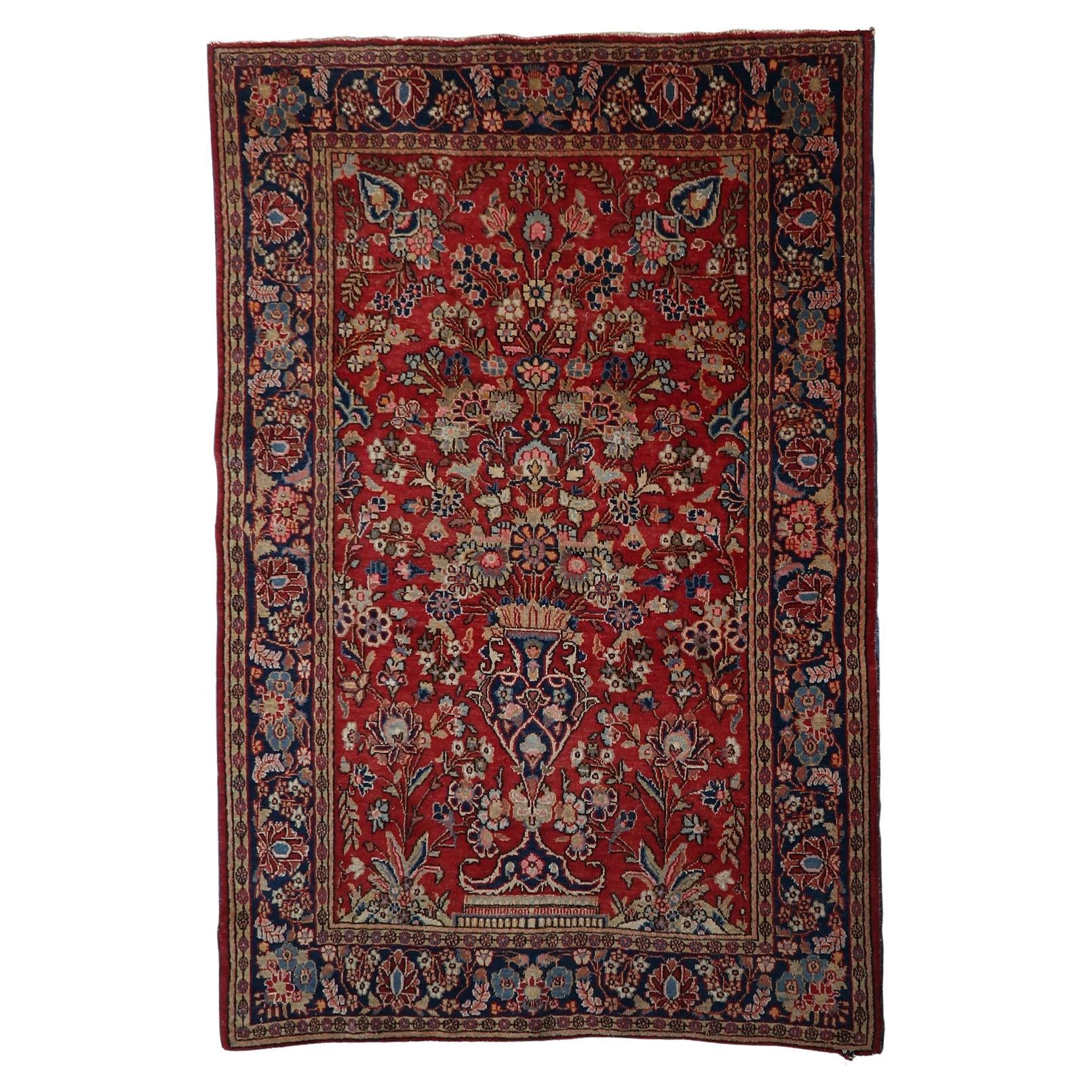 Handgefertigter antiker persischer Kashan-Teppich 4,5' x 6,7', 1910er Jahre - 1C1185