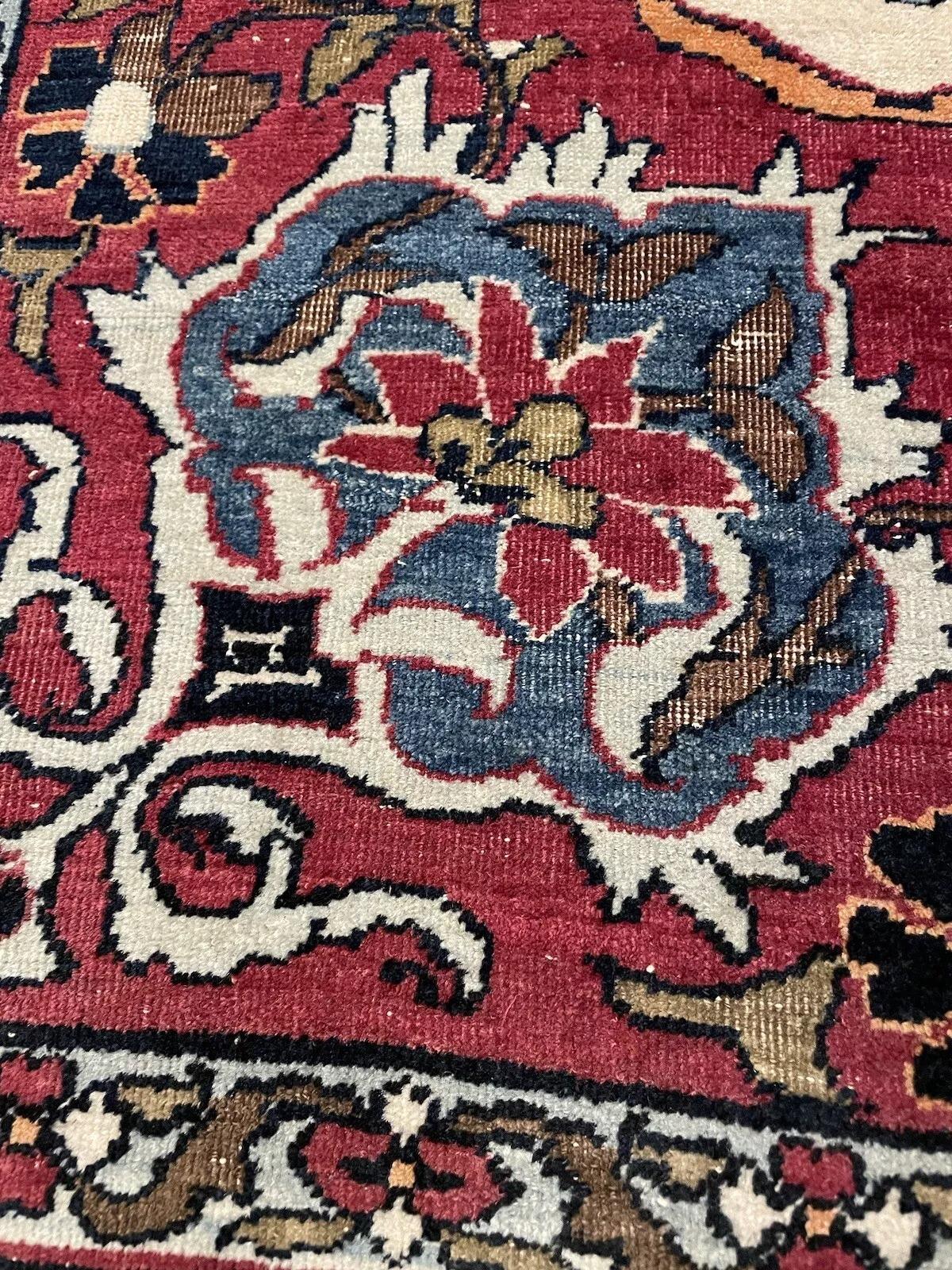 Laine Lavar persan antique fait main Kerman 4,9' x 7, 1880s - 1N37 en vente