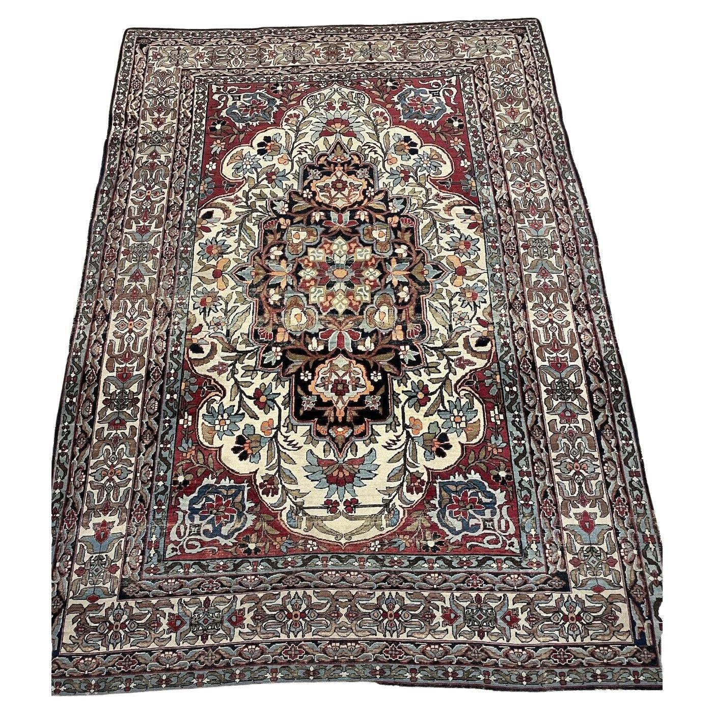 Lavar persan antique fait main Kerman 4,9' x 7, 1880s - 1N37 en vente