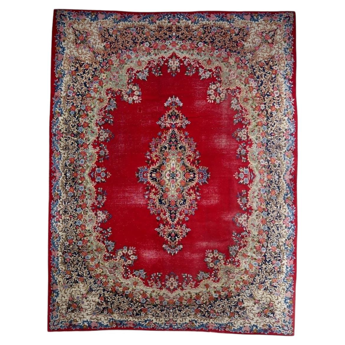 Handmade Antique Persian Kerman Rug 1920s Large Red, 8.8 x 11.9 ft -1C1267
