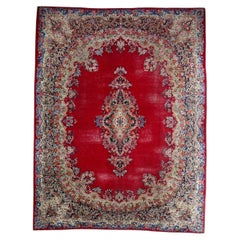 Handmade Antique Persian Kerman Rug 1920s Large Red, 8.8 x 11.9 ft -1C1267