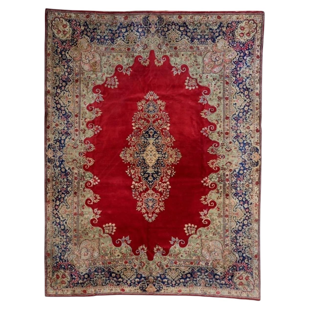 Handmade Antique Persian Kerman Rug 1920s Large Red, 9 x 11.9 ft -1C1268