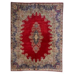 Handmade Antique Persian Kerman Rug 1920s Large Red, 9 x 11.9 ft -1C1268