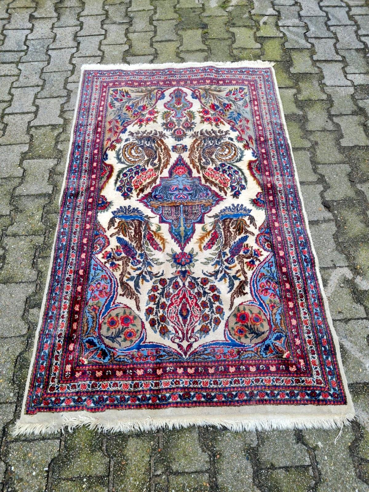 Metà XX secolo Tappeto antico persiano Kerman fatto a mano 3,2' x 5,4' 1930 - 2K59 in vendita