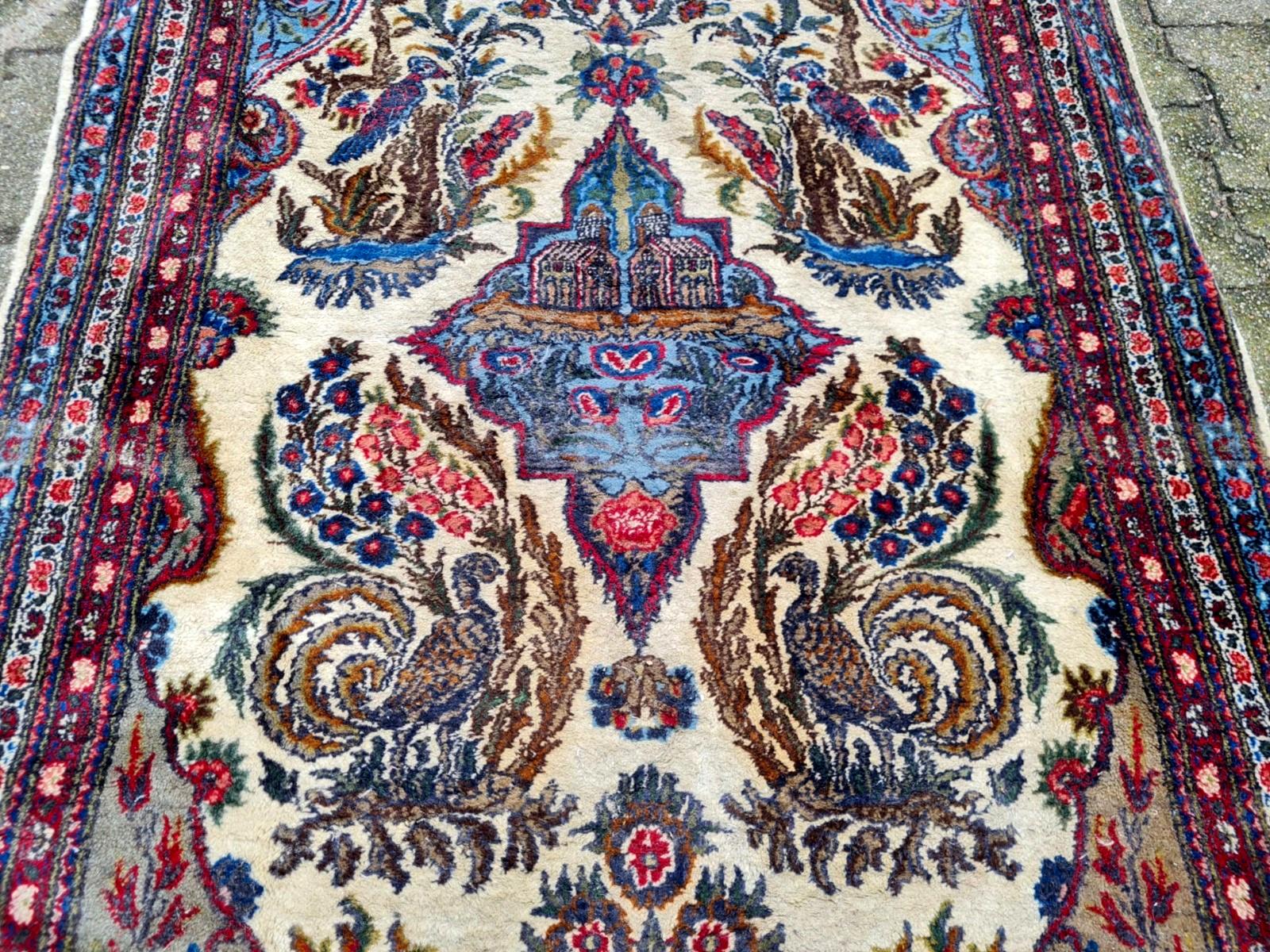 Lana Tappeto antico persiano Kerman fatto a mano 3,2' x 5,4' 1930 - 2K59 in vendita