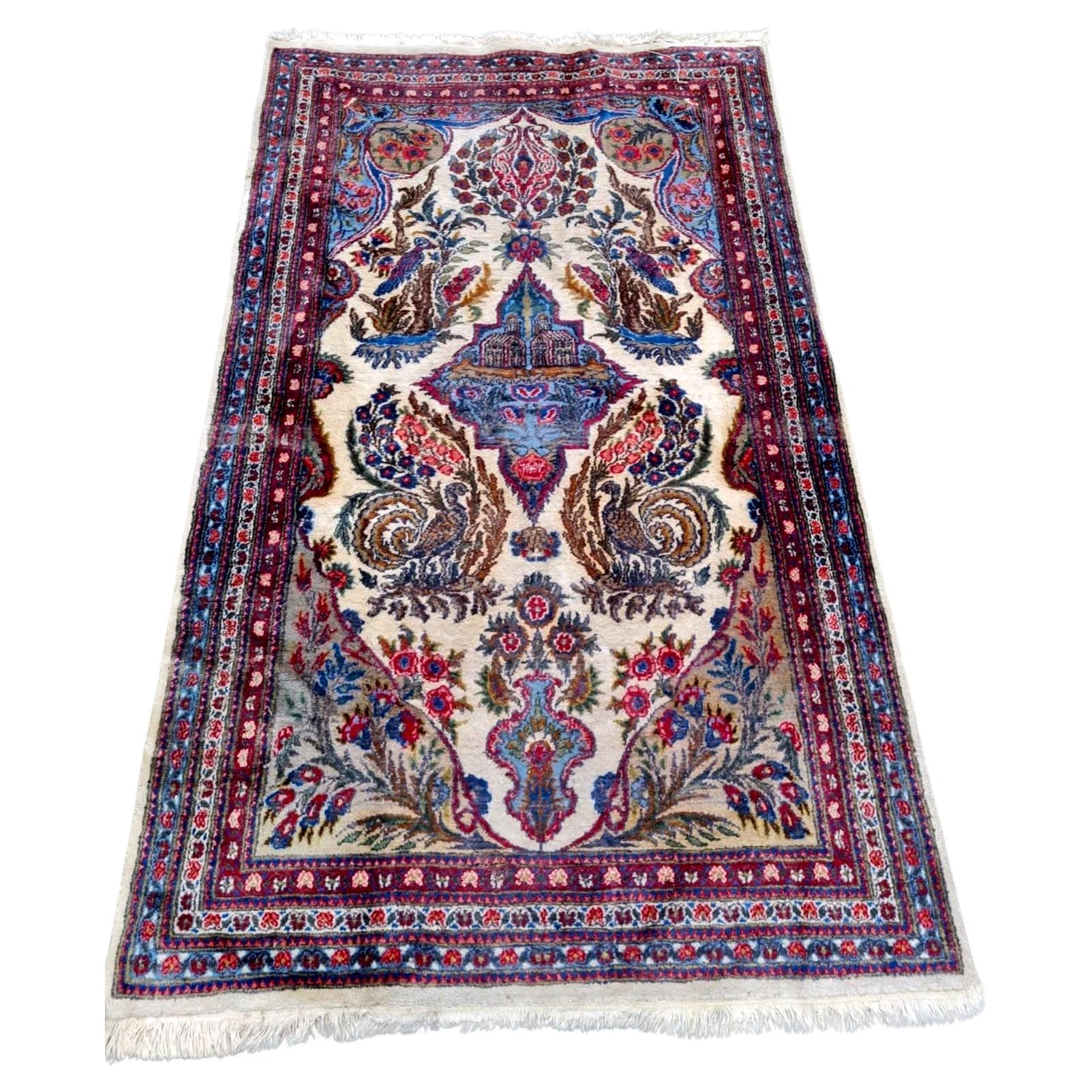 Tappeto antico persiano Kerman fatto a mano 3,2' x 5,4' 1930 - 2K59 in vendita