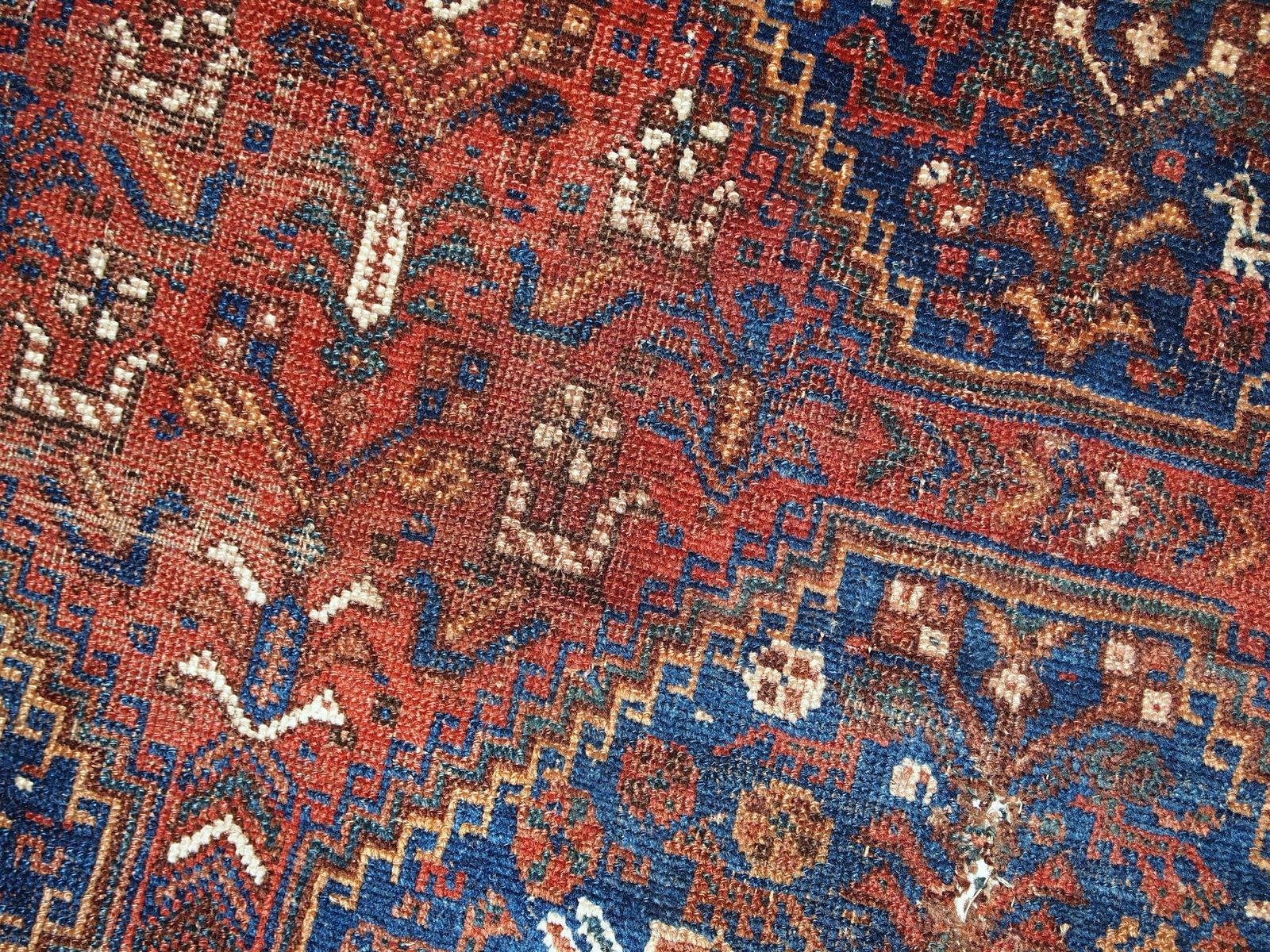 Hand-Knotted Handmade Antique Persian Khamseh Rug, 1900s, 1C595 For Sale