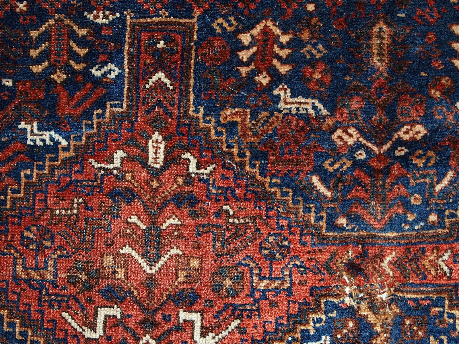 Handmade Antique Persian Khamseh Rug, 1900s, 1C595 In Fair Condition For Sale In Bordeaux, FR