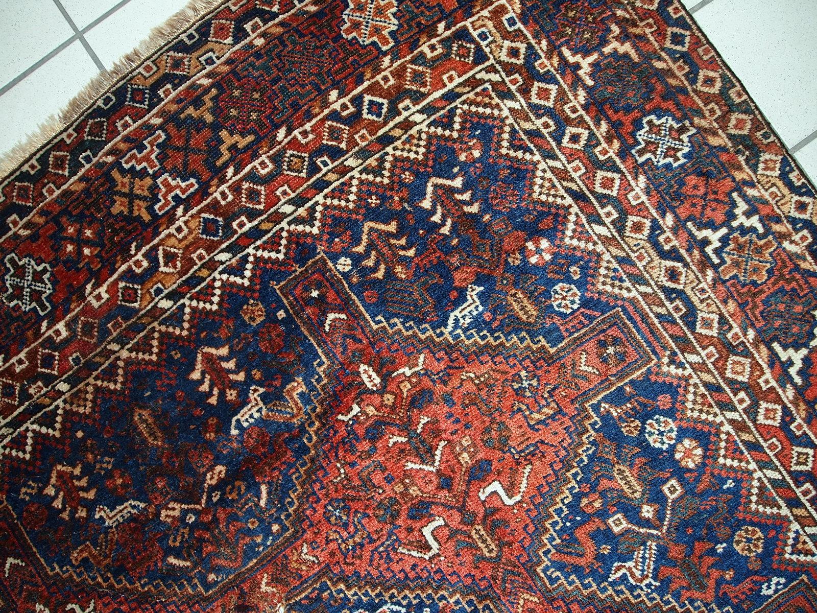 Early 20th Century Handmade Antique Persian Khamseh Rug, 1900s, 1C595 For Sale