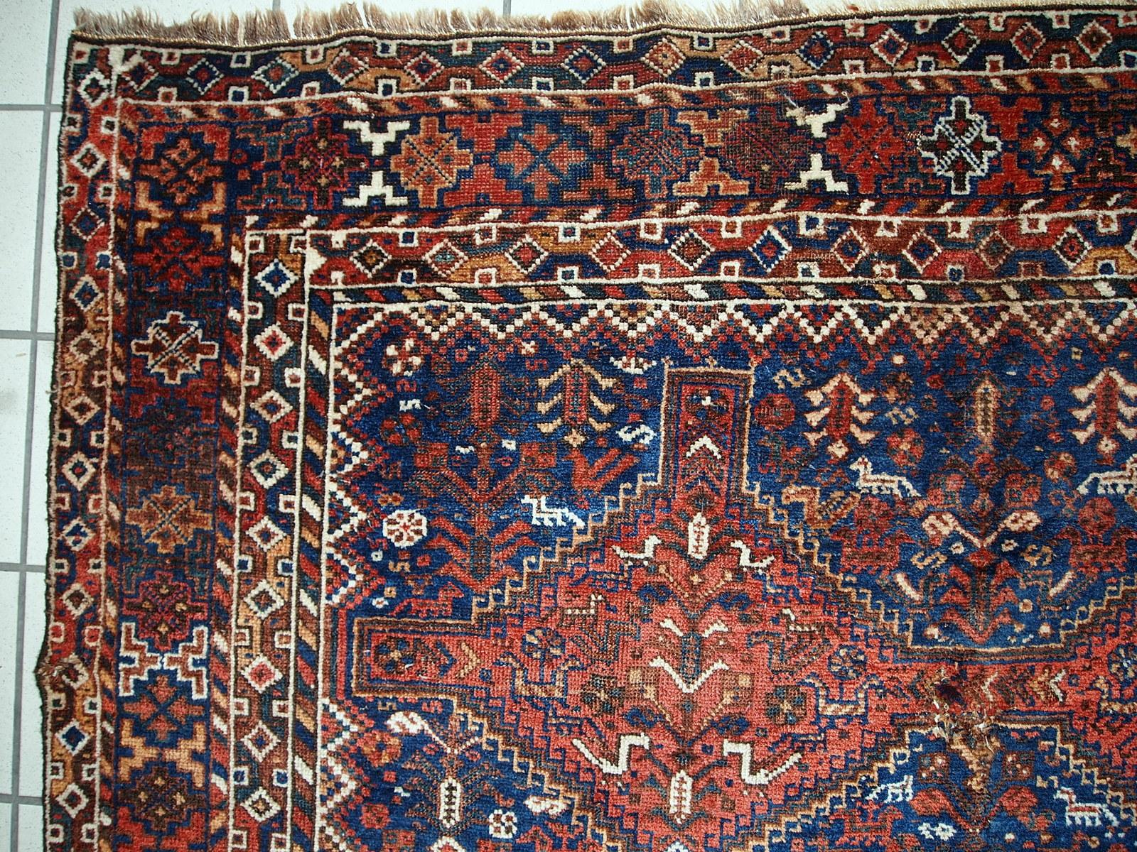 Wool Handmade Antique Persian Khamseh Rug, 1900s, 1C595 For Sale