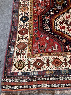 Handmade Antique Persian Khamseh Rug 4.10' x 9.5', 1870s - 2B77