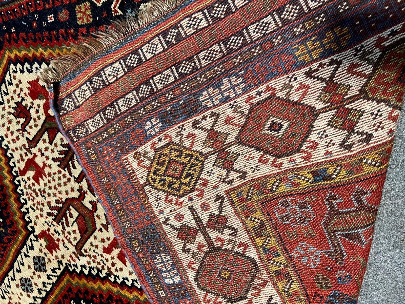 Fin du XIXe siècle Tapis ancien persan Khamseh fait main 4.10' x 9.5', 1870s - 2B77 en vente