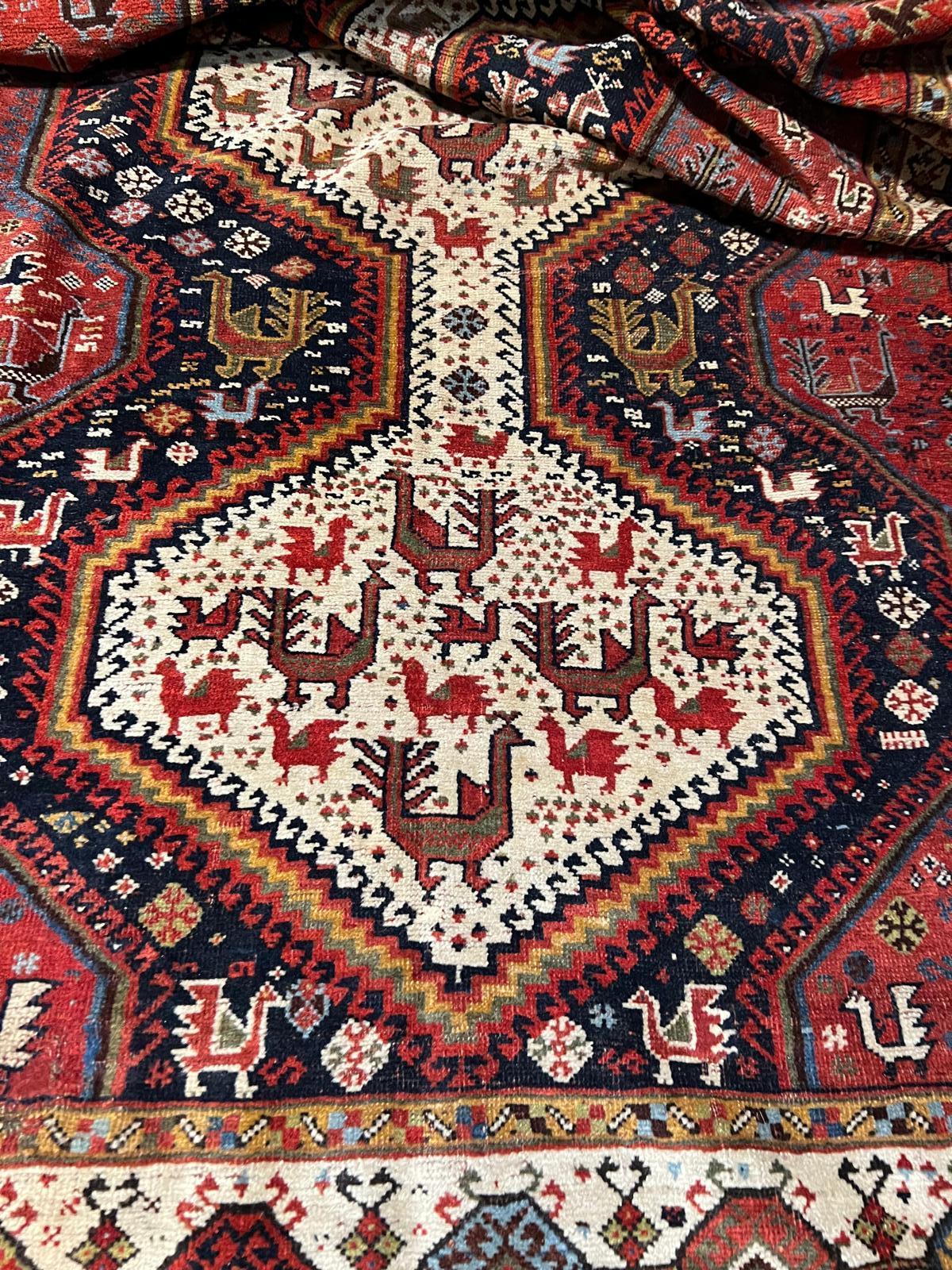 Tapis ancien persan Khamseh fait main 4.10' x 9.5', 1870s - 2B77 en vente 2