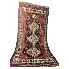 Handmade Antique Persian Khamseh Rug 4.10' x 9.5', 1870s - 2B77