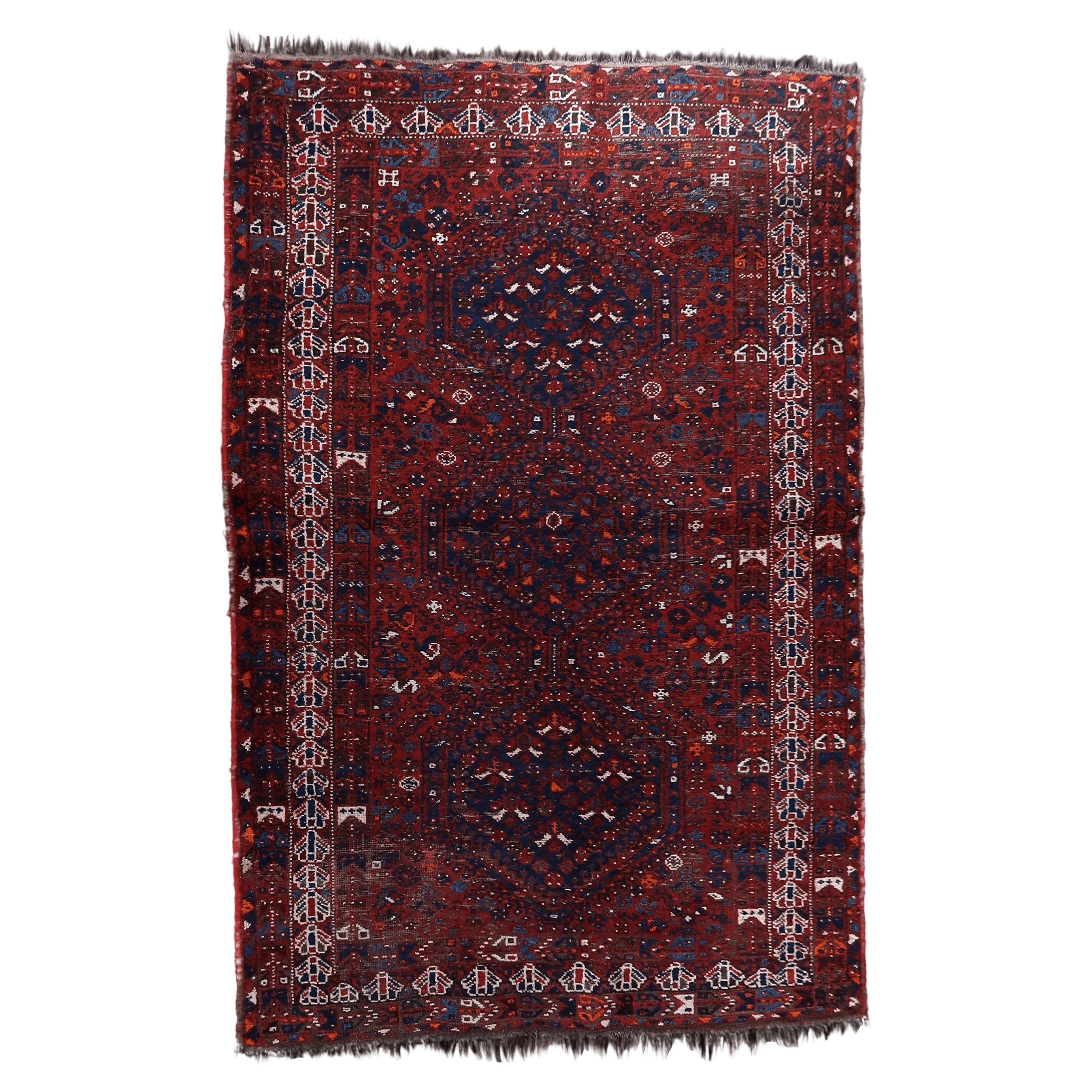 Handgefertigter antiker persischer Khamseh-Teppich 4,3' x 6,6', 1920er Jahre, 1C1085 im Angebot