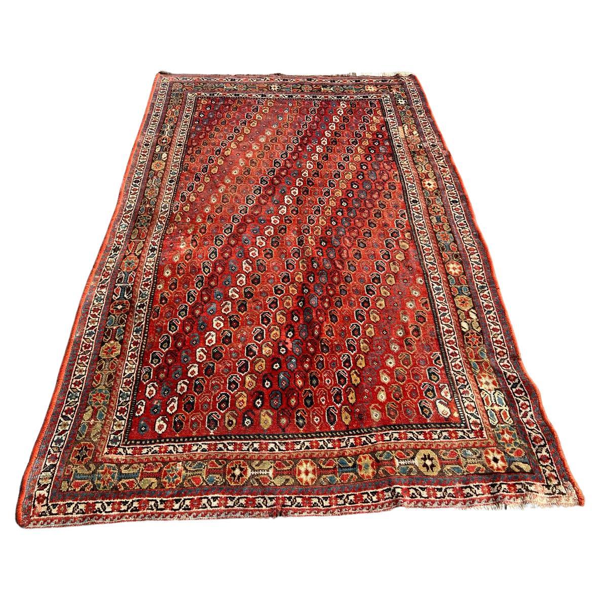 Handmade Antique Persian Khamseh Rug 5.1' x 8.5', 1900s - 2B24 For Sale