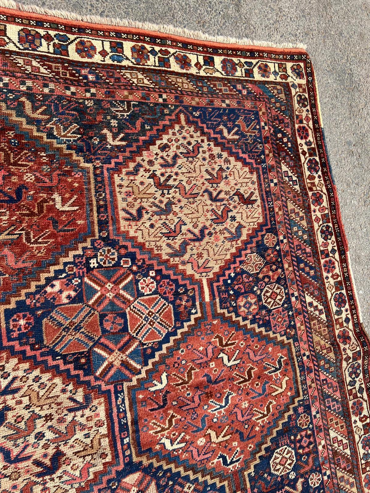 Tapis ancien persan Khamseh fait main 5.5' x 8.5', 1880s - 2B78 en vente 4