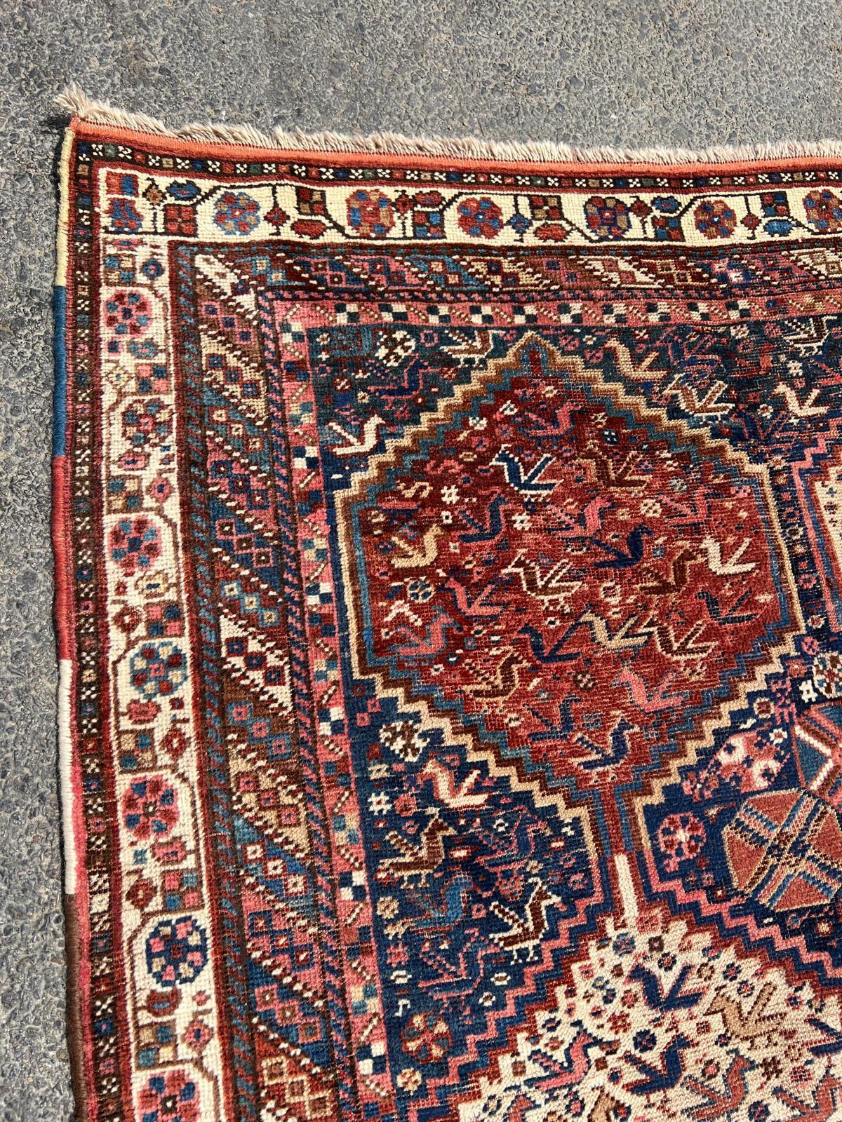 Tapis ancien persan Khamseh fait main 5.5' x 8.5', 1880s - 2B78 en vente 5