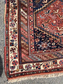 Handmade Antique Persian Khamseh Rug 5.5' x 8.5', 1880s - 2B78