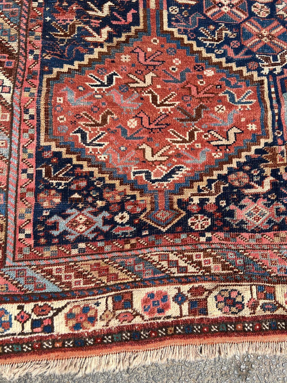 Français Tapis ancien persan Khamseh fait main 5.5' x 8.5', 1880s - 2B78 en vente