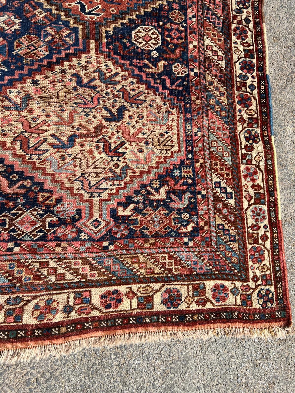 Tapis ancien persan Khamseh fait main 5.5' x 8.5', 1880s - 2B78 Bon état - En vente à Bordeaux, FR