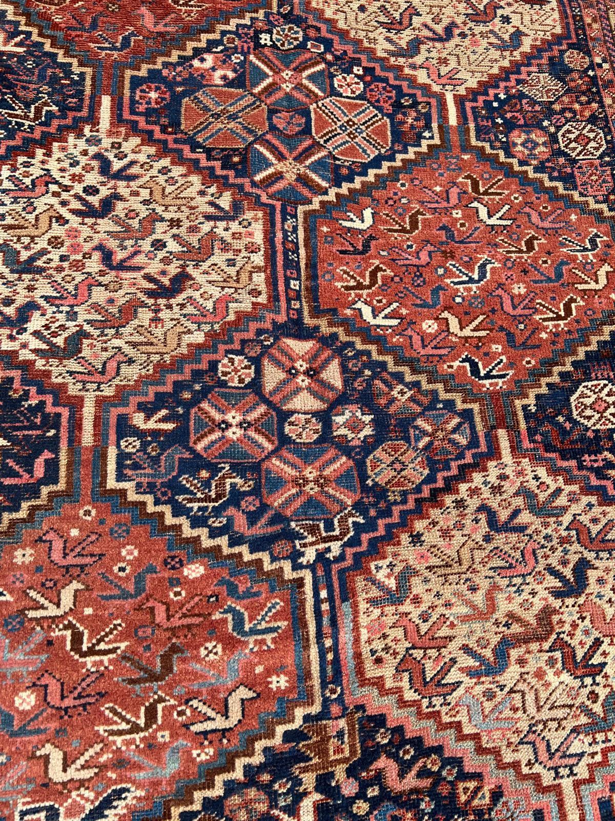 Fin du XIXe siècle Tapis ancien persan Khamseh fait main 5.5' x 8.5', 1880s - 2B78 en vente