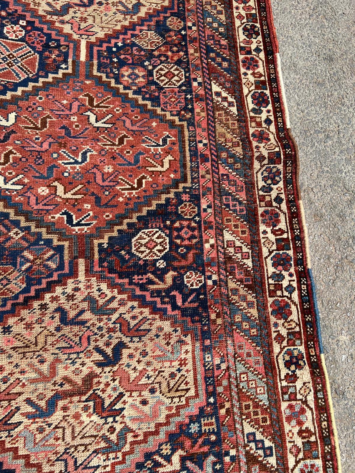 Tapis ancien persan Khamseh fait main 5.5' x 8.5', 1880s - 2B78 en vente 1