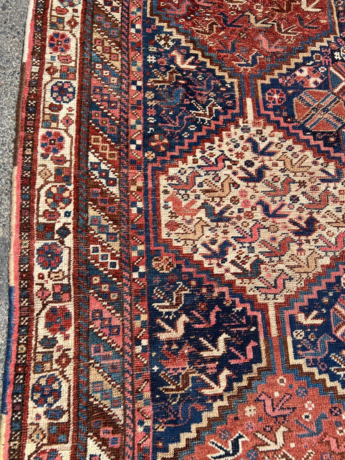 Tapis ancien persan Khamseh fait main 5.5' x 8.5', 1880s - 2B78 en vente 2