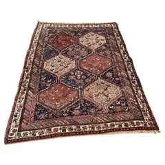 Handmade Antique Persian Khamseh Rug 5.5' x 8.5', 1880s - 2B78
