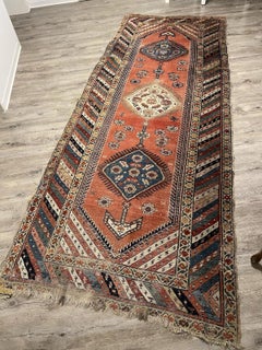 Handmade Antique Persian Kurdish Collectible Rug 3.7' x 9.4' 1870s - 1N77