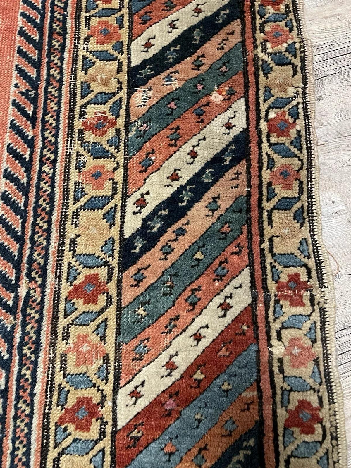 Alfombra persa antigua kurda de colección hecha a mano 3.7' x 9.4' 1870s - 1N77 Francés en venta