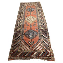 Alfombra persa antigua kurda de colección hecha a mano 3.7' x 9.4' 1870s - 1N77