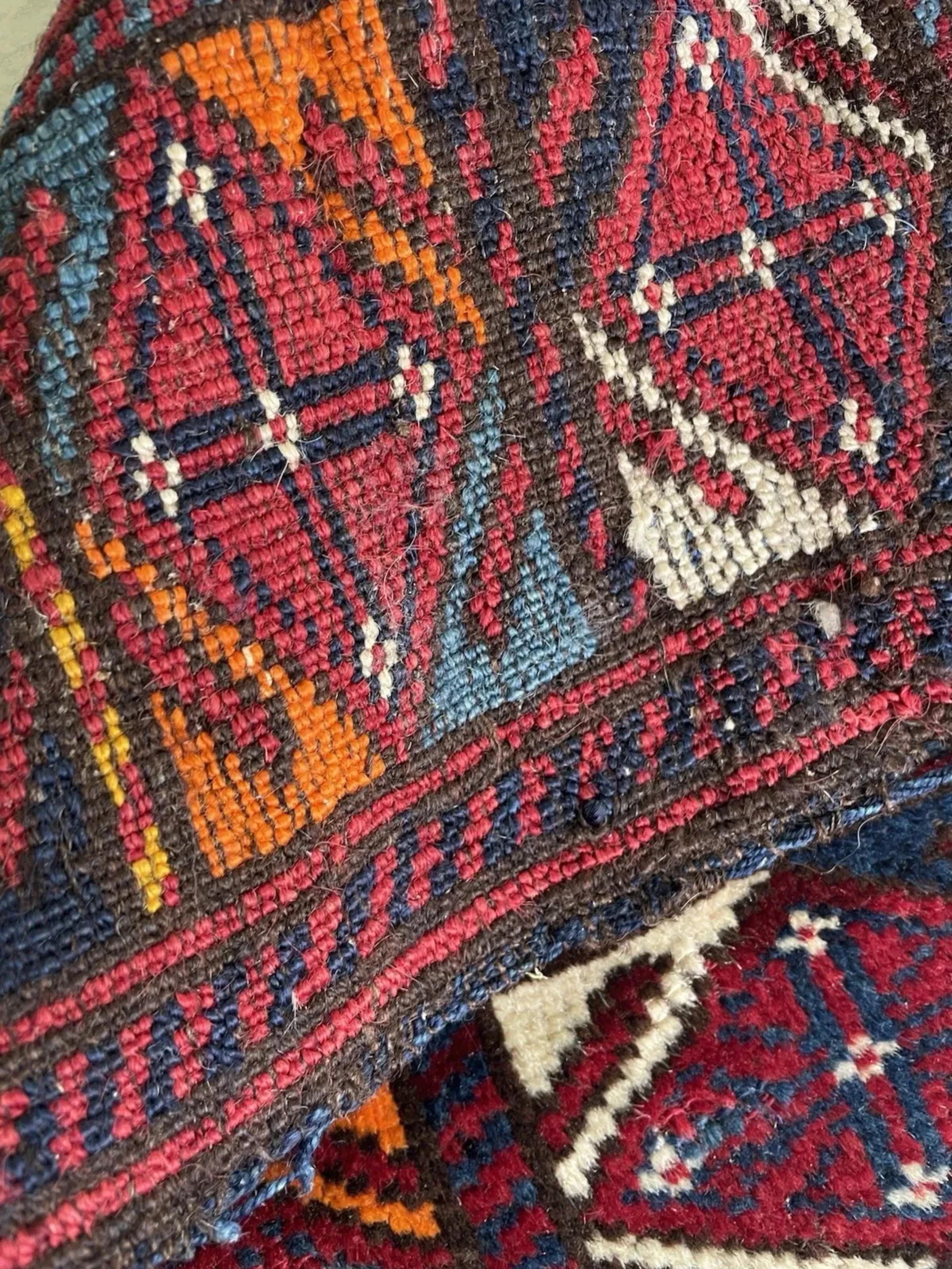 Tapis ancien fait à la main, Persan Kurdish Jaf Bagface 1.6' x 2.1', 1890s - 1N113 Bon état - En vente à Bordeaux, FR