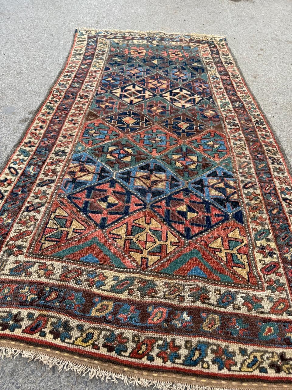 Noué à la main Tapis ancien persan kurde fait main 3.7' x 7', 1880s - 2B76 en vente